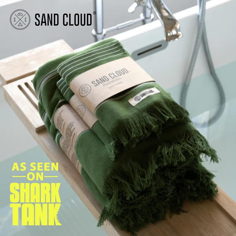 Sand Cloud Turkish Bath Towels Bundle for Bathroom, Set of 4 (Classic Green) - Large Size - 100% Certified Organic Cotton Yarn is Lightweight, Soft & Absorbent - Premium Bath Towels Dry Faster - Image 2